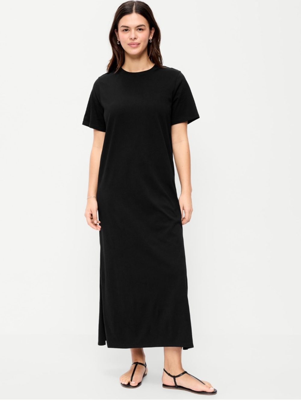 🆕 Old Navy Women's Vintage Crew-Neck Maxi Dress Short Sleeve Black S 4-6 - Picture 5 of 14